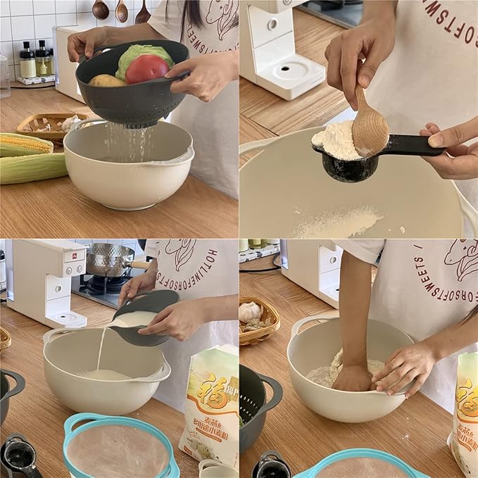 Plastic Nesting Bowls Set with 2 Mixing bowls,Colanders,4 Measuring Cups,Sifter for Baking,Food Prep,RV Camping Accessories,8 Pieces