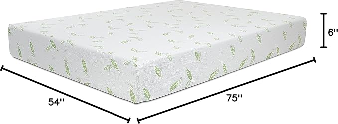 NapQueen Full Mattress, 6 Inch Anula Green Tea Memory Foam Mattress, Full Bed Mattress in a Box, CertiPUR-US Certified, Medium Firm, Natural Odor Neutralizer, Breathable Soft Fabric Cover