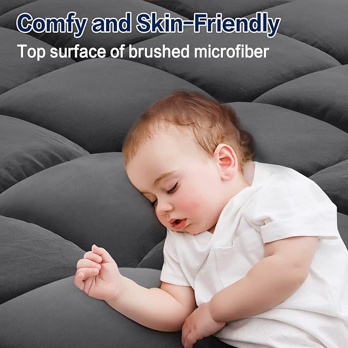 SOPAT Mattress Topper Full Size Extra Thick Mattress Pad 8-21" Deep Pocket Soft Down Alternative Fill Mattress Protector Pillow Top Mattress Cover (54x75 Inches, Dark Grey)