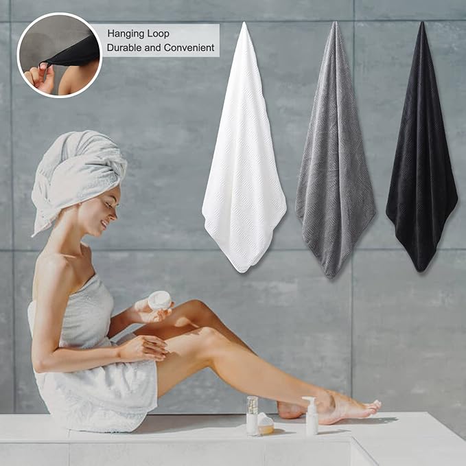 8 Piece Oversized Bath Towels Set Black,2 Extra Large Bath Towel Sheets,2 Hand Towels and 4 Washcloths 600 GSM Highly Absorbent Quick Dry Towels Set for Bathroom Hotel