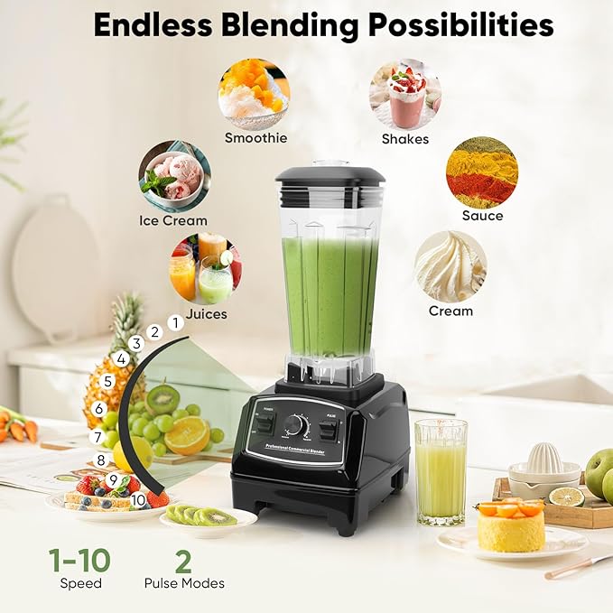 1500W Professional Smoothie and Professional Commercial Blender Tube Capacity 70oz for Frozen Drinks, Smoothies, Sauces, & More