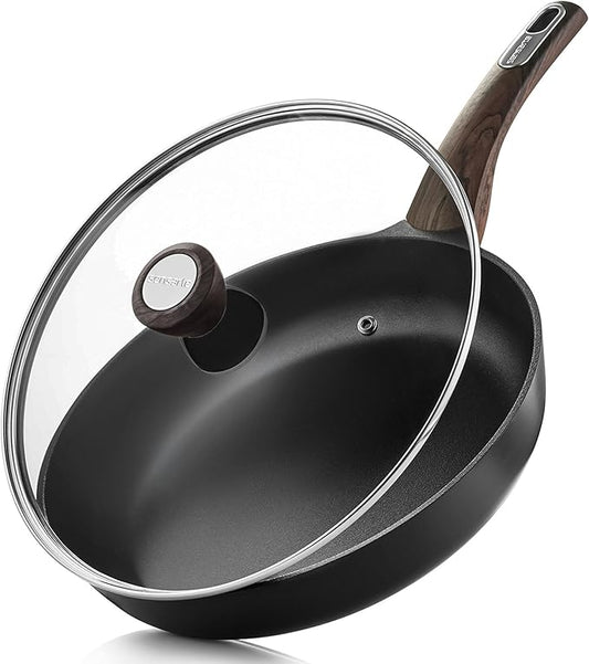SENSARTE Nonstick Frying Pan Skillet with Lid 9.5Inch Non Stick Omelette Pans, Healthy Kitchen Cooking Chef's Pan with Cover, Free of Intentionally Added PFOA/PFOS, Induction Compatible, Black