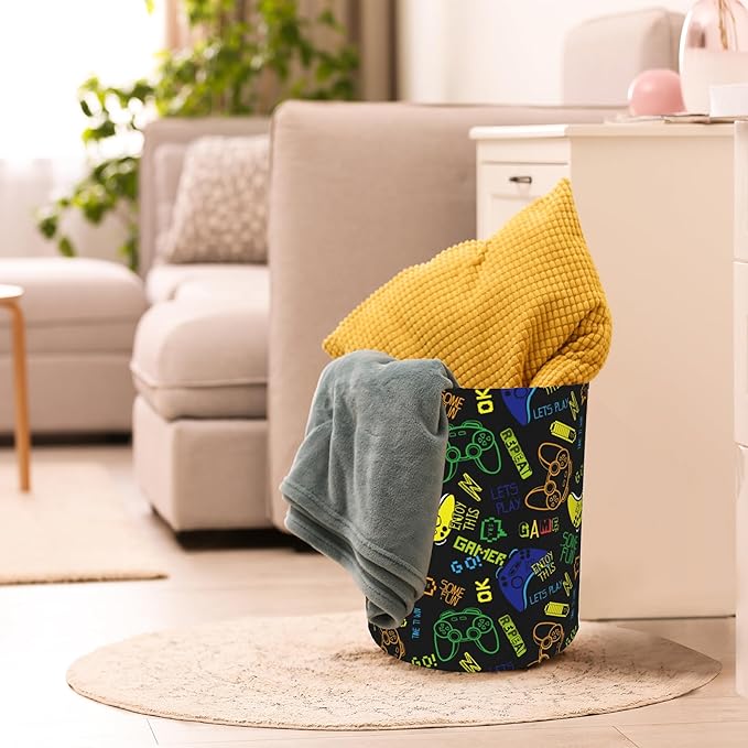Game Controller Video Game Laundry Basket,Waterproof Laundry Hamper,Collapsible Organizer Basket for Storage Bin Toy Bins,Dirty Clothes Laundry Basket for Living Room/Bathroom/Bedroom