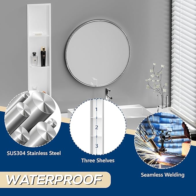 Stainless Steel Shower Niche 8" X 36", No Tile Needed Wall Niche Three-Tier, Recessed Shower Shelf for Bathroom Storage, Matte White