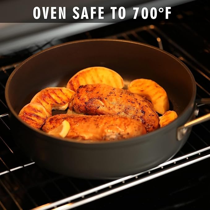 MsMk 3.0 Quart Nonstick Deep Frying with Lid, 9.5 Inch Titanium and Ceramic Nonstick Saute Pan with Lid, Stay Cool Handle, Induction Cookware, Oven & Dishwasher Safe, PFOA PFOS APEO Free