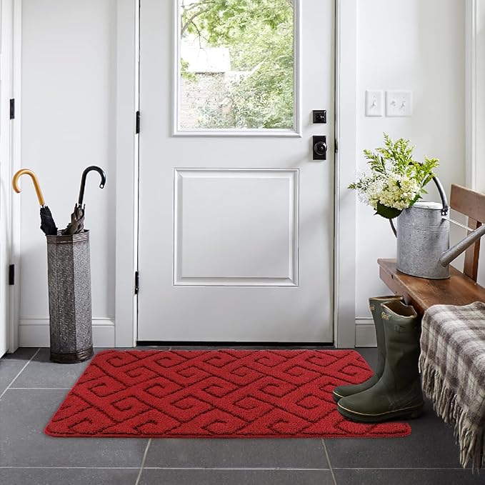 Walensee Indoor Doormat, Front Door Mat for Entrance (20"x32" Red) Machine Washable Entryway Rug, Non Slip Trapper Door Rugs Absorbent Dirt Low Profile Shoes Scraper Inside Floor Mats for Entry