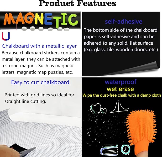 Magnetic Chalkboard Wall Arch Decal 39.3"x17.5" Contact Paper Peel and Stick for Walls Self Adhesive Magnetic Wall Board Sticker with 36 Magnet Letters for Kid Black Chalk Board Wallpaper Roll