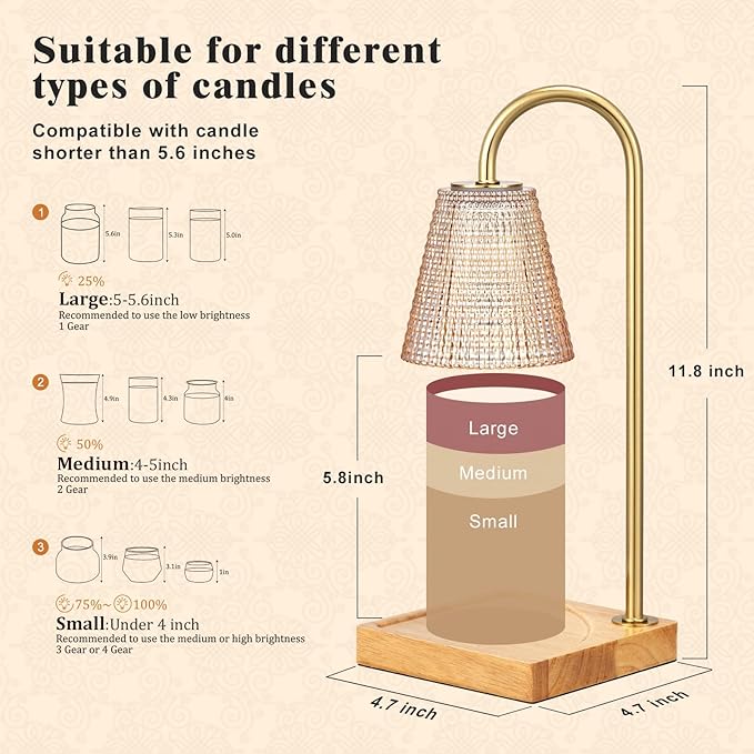 Amber Candle Warmer Lamp-Dimmable Candle Lamp with Timer, Christmas Birthday Gifts for Women, House Warming Gifts for New Home Bedroom Decor, Vintage Wax Warmer for Scented Wax
