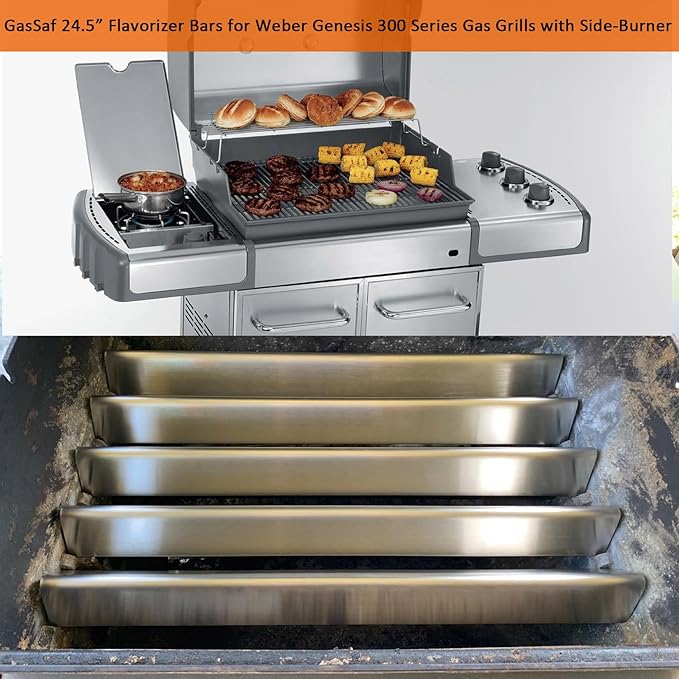GasSaf 24.5 inch Flavorizer Bar Replacement for Weber 7539, 7540, Genesis 300 Series E-310, E-320, S-310, S-320, EP/CEP 310 & 320 (with Side Mounted Control Panels), 5-Pack Stainless Steel Flavor Bar