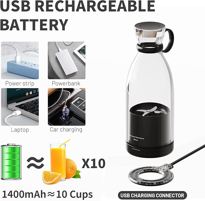 OTPEIR Portable Blender for Shakes and Smoothies with 11.83 Oz Travel Cup and Lid,Durable Stainless Steel Blades for Juice Blending Performance, Black