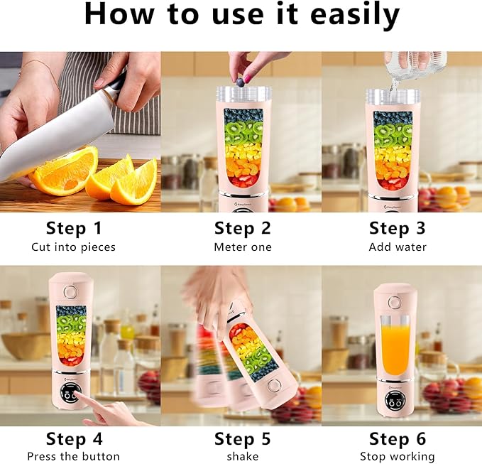 EasySpeed Personal Portable Blender,USB Type-C Rechargeable,700ml Juicer Cup,12 Stainless Steel Blades,4 Gear Modes,1500mAh Battery Capacity,Perfect for Fresh Juice at Home (Pink)