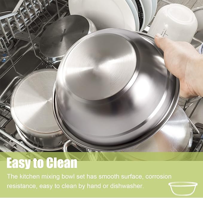 304 Stainless Steel Mixing Bowl, 4pcs 23 Oz Stainless Steel Bowls, 6.3" Non-Slip Bottom Metal Bowl, Stainless Steel Mixing Bowls for Kitchen