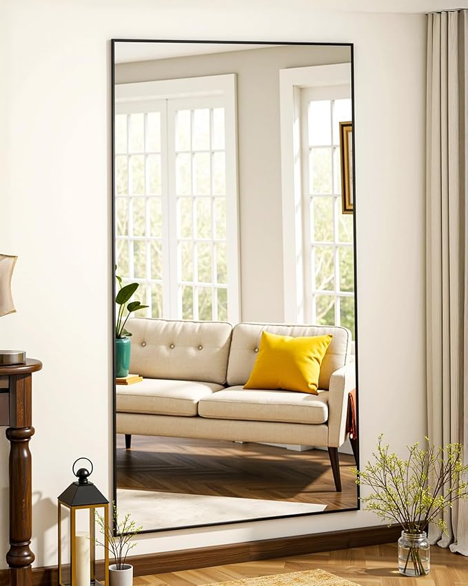 Suidia Full Length Mirror, 58"x22" Floor Standing Mirror Freestanding, Full Body Mirrors with Stand for Bedroom, Hanging Mounted for Living Room Cloakroom, Black, Rectangular Style