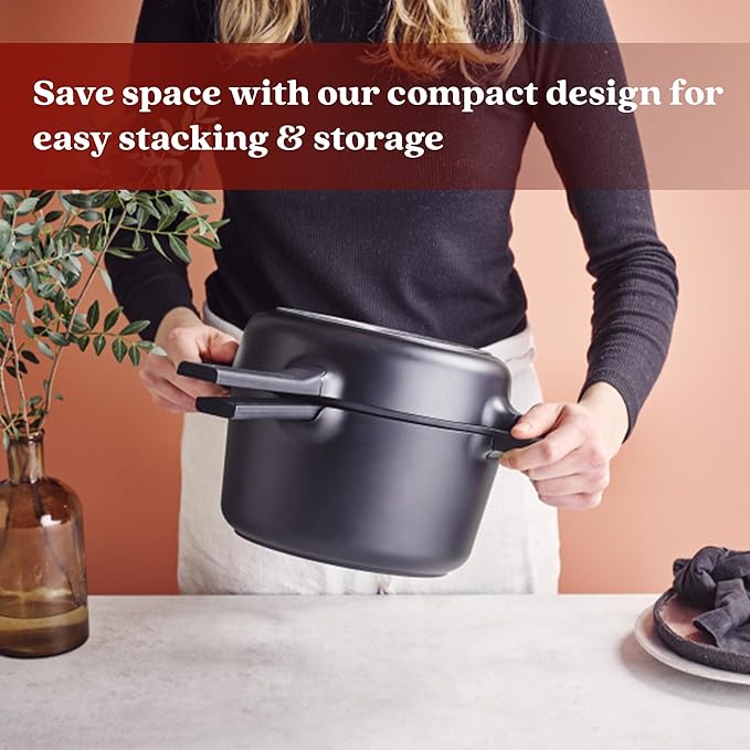 Alva Neat 5-Piece Nesting Cookware Set – Stackable Nonstick Pots & Pans with Universal Lids, Space-Saving Design for Apartments, RVs & Compact Storage - Save 50% Cabinet Space