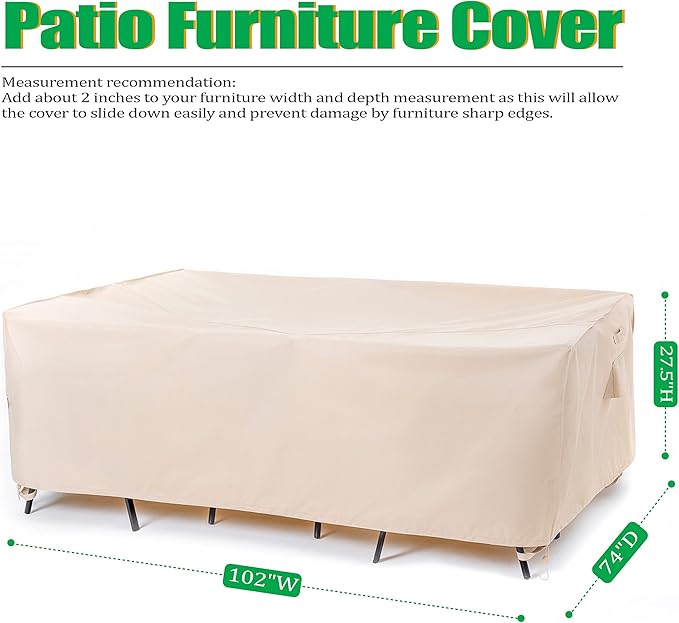 F&J Outdoors Patio Furniture Covers, Waterproof Anti-UV for Table and Chairs Set, Beige, 102"x74"
