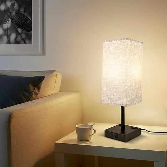 Touch Table Lamp for Bedroom, Stepless Dimmable Bedside Lamp with USB C+A Ports & 3 Color Temperatures, Nightstand Light for Living Room Office, LED Bulb Included (Gray)