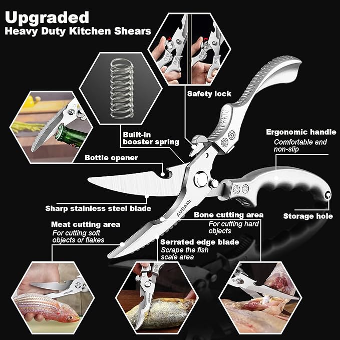 Stainless Steel Heavy Duty Kitchen Scissors - 2 Pack Multipurpose Food Scissors, Poultry & Meat Shears