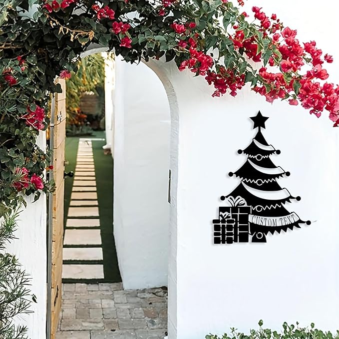 Personalized Christmas Tree Metal Sign, Custom Signs Outdoor Metal Wall Decor, Merry Christmas Tree Signs Wall Decoration for Home Living Room, Bedroom, Office, Garden, Porch