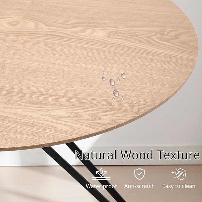 DUOMAY 47'' Round Dining Table for 4-6 Person, Mid-Century Modern Solid Wood Dining Room Table, Dinner Table with Intersecting Pedestal Metal Base for Kitchen, Office, Living Room, Natural