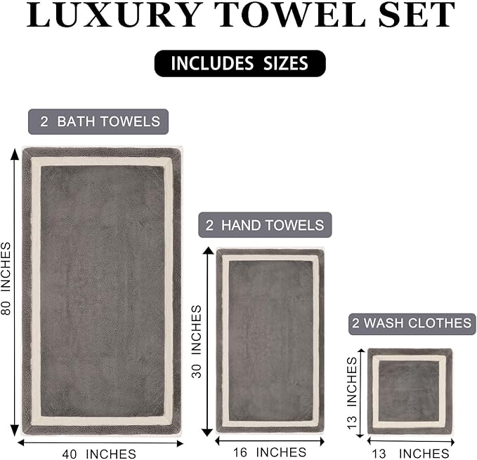 Extra Large Bath Sheets 40x80 Inches,Luxury Bath Towel,Super Soft & Absorbent,Oversized Microfiber Shower Towels for Bathroom,Yoga,SPA,Pool（Dark Grey 2Piece）