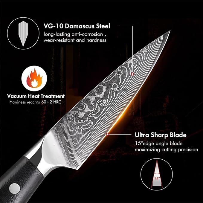 Professional Paring Knife 3.5 Inch - Classic Damascus Japanese VG-10 Steel Fruit Knife