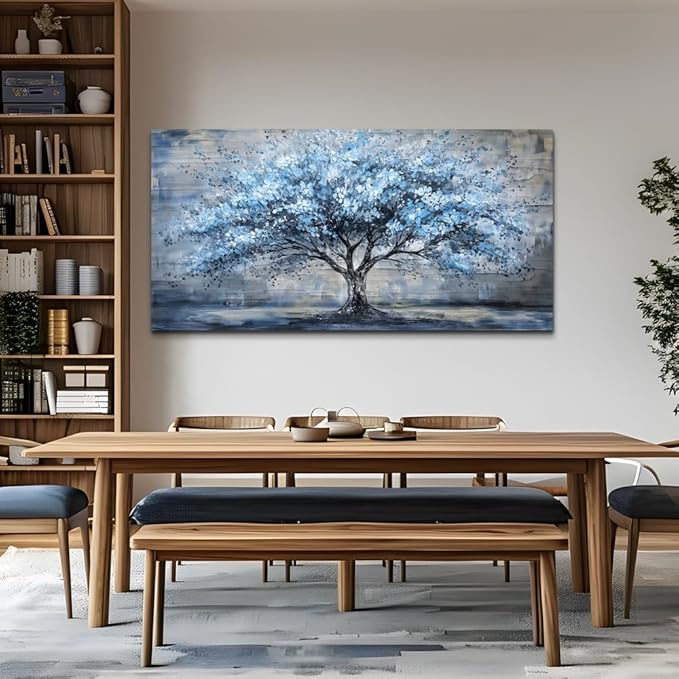Large Wall Decor for Living Room Canvas Wall Art for Office Modern Wall Decorations for Bedroom Blue Tree Landscape Paintings Abstract Pictures Artwork Farmhouse Room Home Decor 24x48 in