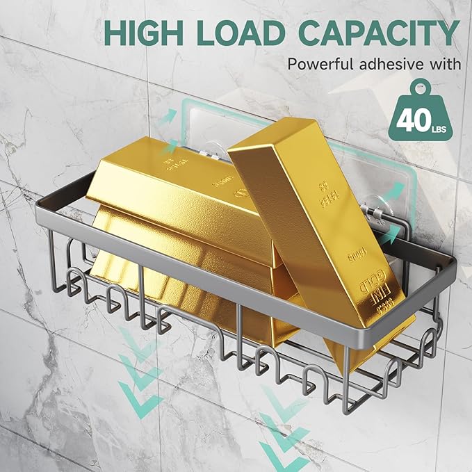 Veken Adhesive Shower Caddy 5-Pack,Heavy Weight Bearing,Large Wall Mounted Shower Shelves Rack,Organizer Storage Accessories with Soap Dish&Toothbrush Holder,Ideal for Bathroom,Home&Kitchen,Light Grey