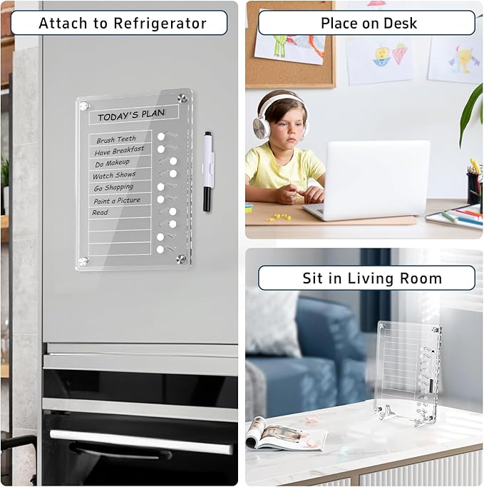 NiHome Acrylic Magnetic to Do List Planning Board with Sliders & Desktop Stand, Chore Chart for Kids & Adults, Checklist Routine Chart Task Board for Fridge & Desk, for Magnetic Metal Surfaces Only