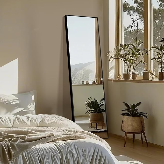 Delma Wall Full Length Mirror,Standing Mirror Full Body,Large Floor for Wall Door Bedroom Bathroom Living Room with Aluminium Frame(with Stand,56x15-Black)