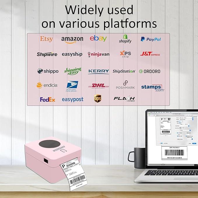 Thermal Shipping Label Printer 4x6 Label Print,Bluetooth Thermal Label Printer,Circle Sticker Printer,Sticker Printer for Small Business,Widely Used for Amazon, Ebay (Pink)