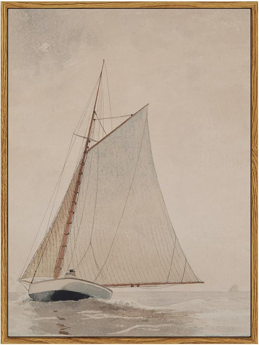 InSimSea Framed Wall Art for Living Room Coastal Wall Decor White Sailboat Seascape Watercolor Vintage Painting Beach Home Decor Boho Wall Pictures Farmhouse Art Prints Bathroom Office 12x16in