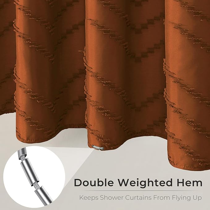 Extra Long Orange Boho Shower Curtain 96 inch Shower Curtain, Tufted Chevron Striped Chic Textured Minimalist Bathroom Shower Curtains