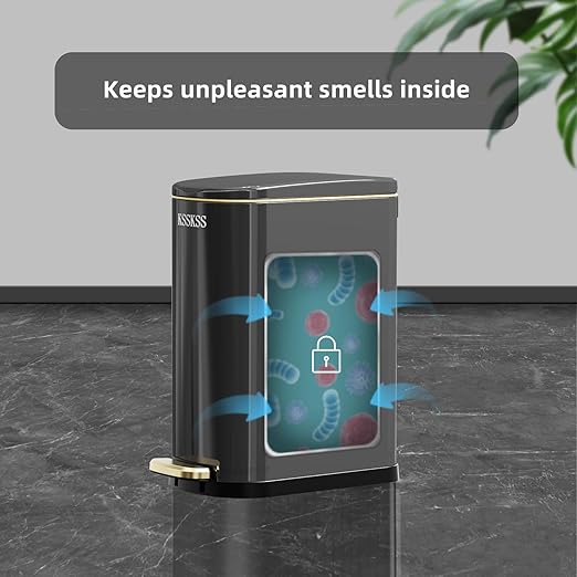 2.6 Gallon Slim Bathroom Trash Can with Soft-Close Foot Pedal, 10L Stainless Steel Garbage Can with Removable Liner Bucket, for Narrow Spaces,Bathroom, Bedroom (Titanium Black)