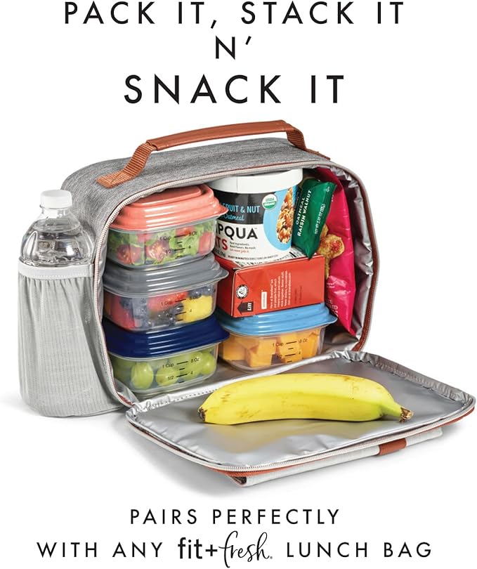 Fit & Fresh Small Plastic Containers With Lids 8 oz, Small Snack Containers With Lids, Reusable Leakproof Dressing and Condiment Containers With Two Attachable Ice Packs, 4PK, Light