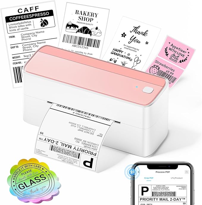 ASprink Shipping Label Printer - Bluetooth Thermal Label Printer for Shipping Packages, Small Business, Barcode Labels, Customer Stickers Compatible with for Amazon, Ebay, Shopify, USPS, UPS, FedEx