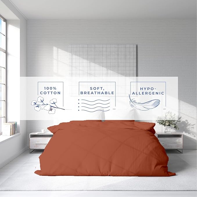 Kotton Culture 120"x120" 1 Pc Super King Plus/Super Oversize King Duvet Cover Only 100% Egyptian Cotton 600 TC Comforter Cover Zipper Closure & Corner Ties -Fits Only Extra Large Inserts -Burnt Orange