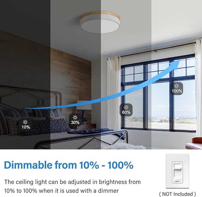 Dimmable Wood LED Ceiling Light Fixture, 5CCT 2700K-6000K Modern White Flush Mount Ceiling Lighting, Minimalist Round Ceiling Lamp for Bedroom, Kitchen, Laundry Room, Hallway, 11.81in