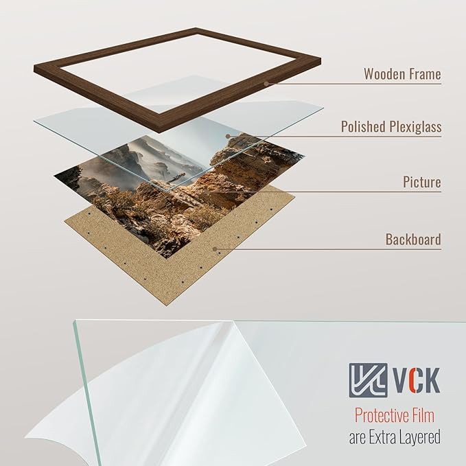 VCK 11x14 Picture Frame Set of 4 - Brown, Gallery-Quality Wood Poster Frames, 1.1-Inch Wide Border, Polished Plexiglass, Vertical or Horizontal Wall Display for Photo/Art/Prints, Brown