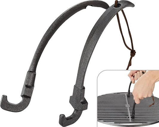 2Pack Barbecue Cooking Grids Gripper, Cast Iron Grill Grate Lifter Tool - Charcoal Grill Accessories Works for Weber Kettle Grill, Joe Classic Grill, Char-Griller Akorn Grill Grate, Easy to Move Grate
