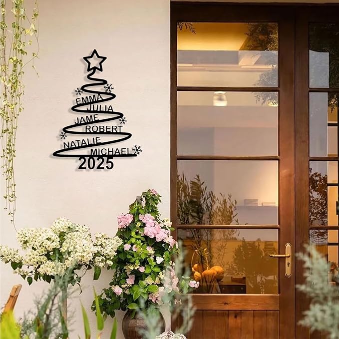 Personalized Christmas Tree Metal Sign, Custom Signs Outdoor Metal Wall Decor, Merry Christmas Tree Signs Wall Decoration for Home Living Room, Bedroom, Office, Garden, Porch