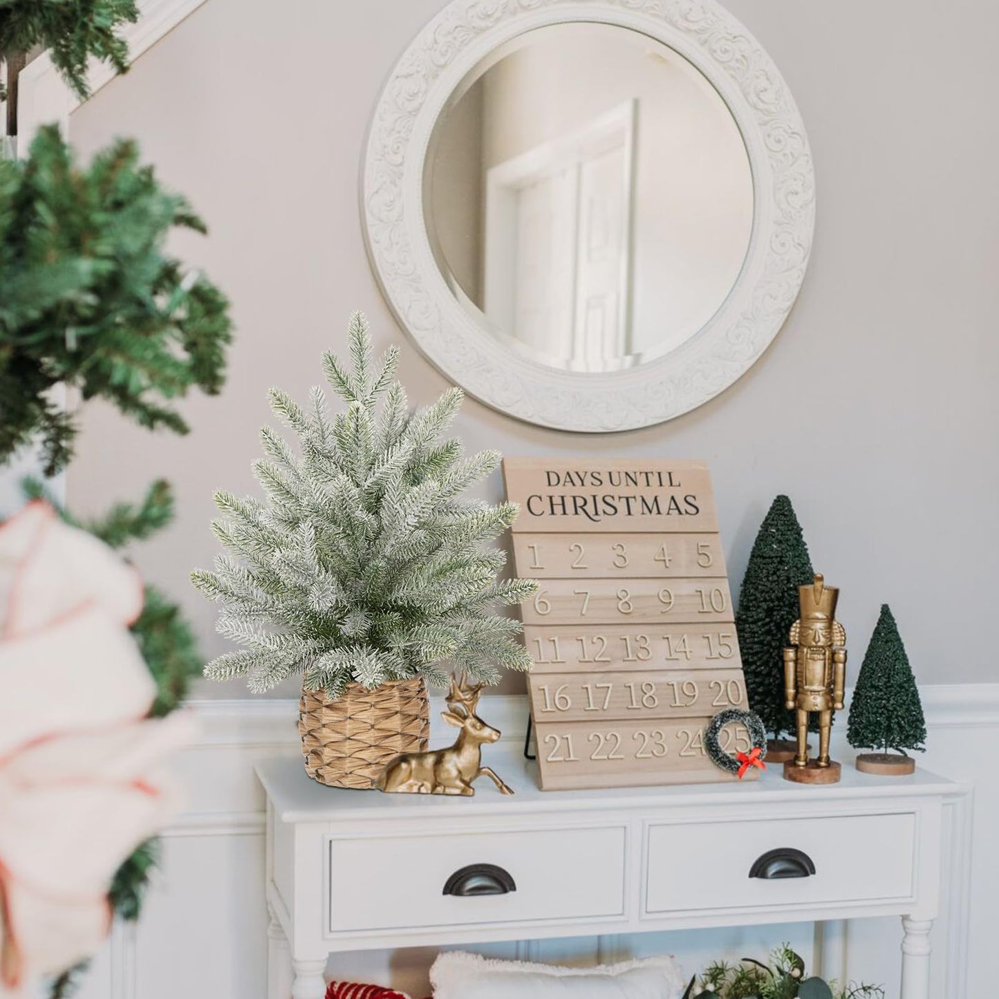 18" Christmas Centerpieces Small Christmas Tree Artifical Tabletop Christmas Tree Xmas Snow Frosted Fir Tree for Home Farmhouse Mantel Windowsill Desk Holiday Christmas Decorations