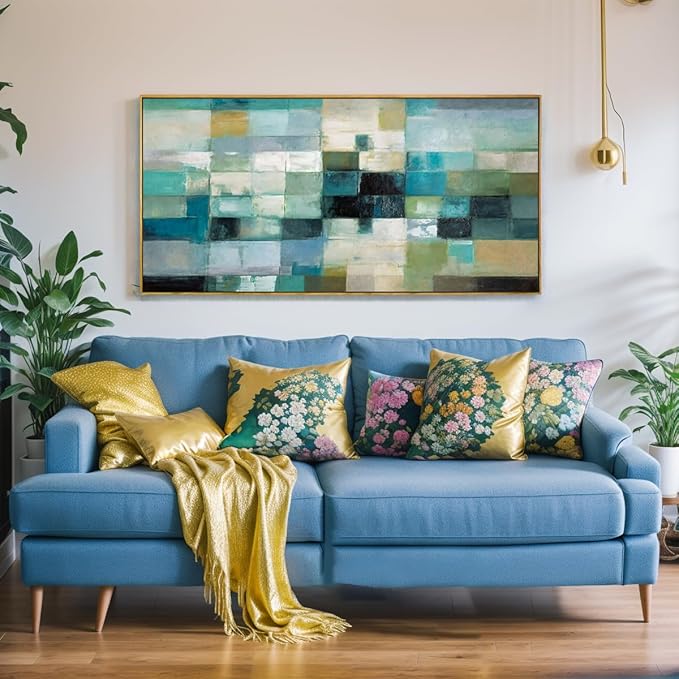 Wall Art Modern Artwork Abstract Canvas Painting Green Blue Fantasy Colorful Wall Decor for Living Room Bedroom Dining Room Home Office Decor 30"x60" with Framed…