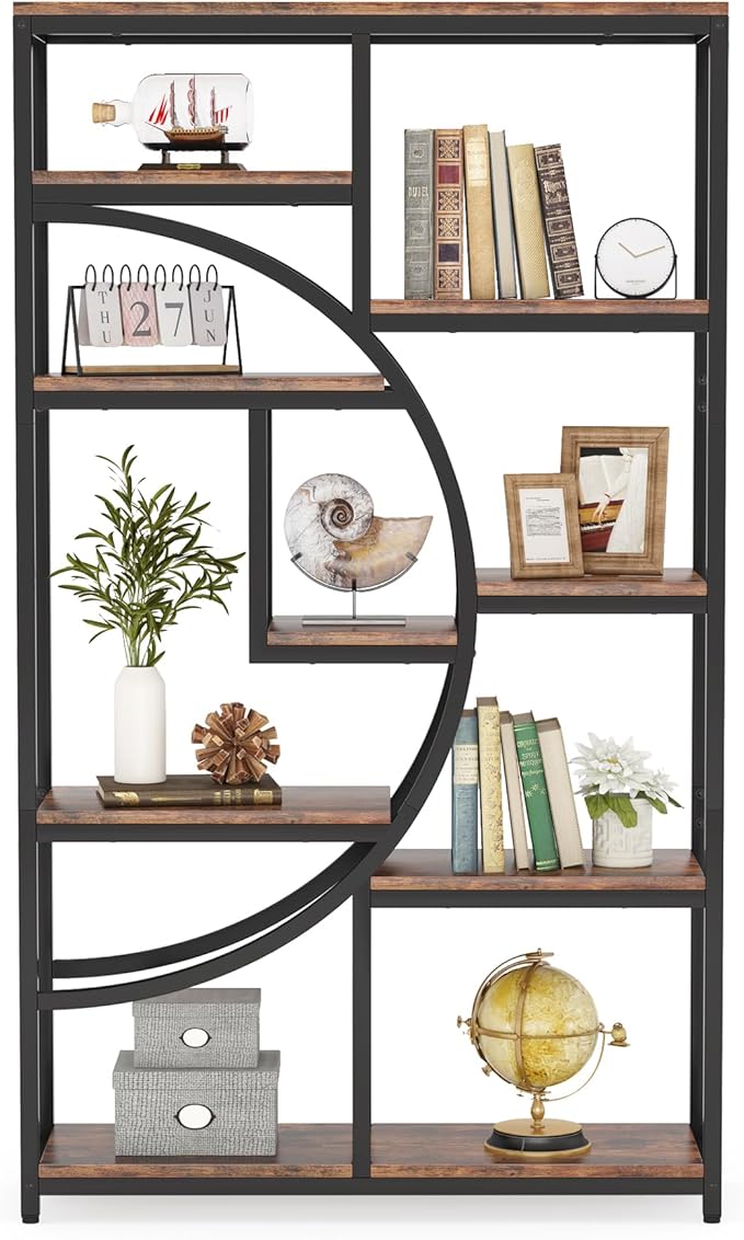 Tribesigns Bookshelf, Industrial 5 Tier Etagere Bookcase, Freestanding Tall Bookshelves Display Shelf Storage Organizer with 9-Open Storage Shelf for Living Room, Bedroom