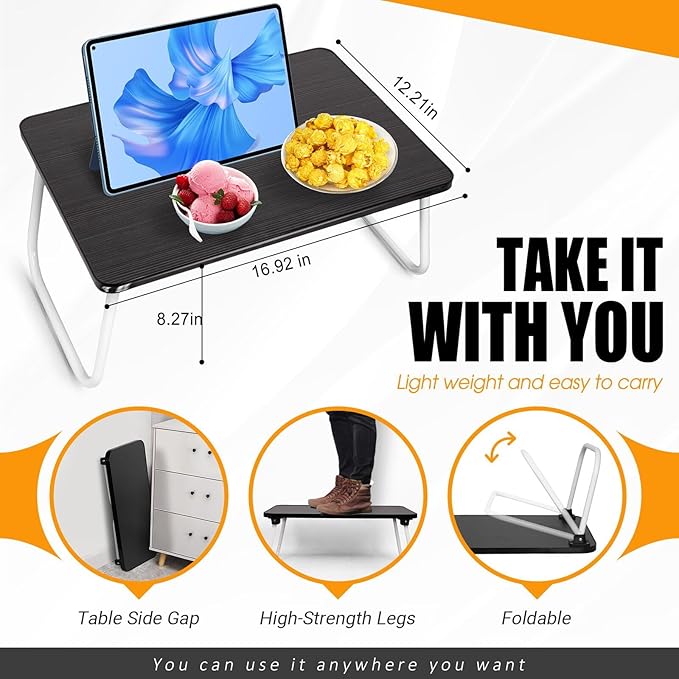 Bed Tray Table Folding Breakfast Tray,Portable Lightweight for Kitchen Serving Sofa Couch Floor (White Black Two)