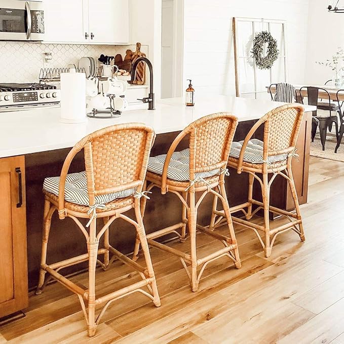 Barnett Home Decor Ticking Stripe Black Dining Chair Pad with Ties - 17" x 15" Size Small Chair Cushion - Latex Foam Fill - Machine Washable, Reversible, 100% Cotton, Made in USA