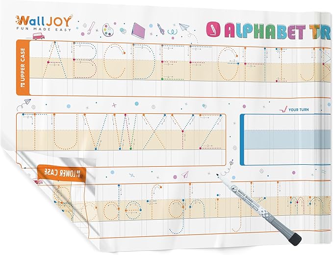 Large Handwriting Practice Dry Erase Board – 42x16” Alphabet Tracing, Reusable Writing Board for Kids, Adhesive-Free Clear Whiteboard Sticks to Any Smooth Surface, for Home & Classroom