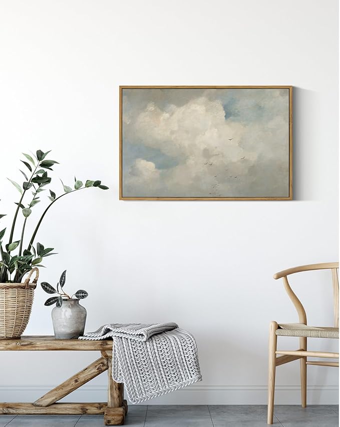 InSimSea Framed Canvas Wall Art Vintage Decor, Home Decor Classical Oil Paintings Sky Cloud Prints, Vintage Landscape Large Wall Art for Living Room Bedroom Bathroom Home Office Decor, 16"x24"