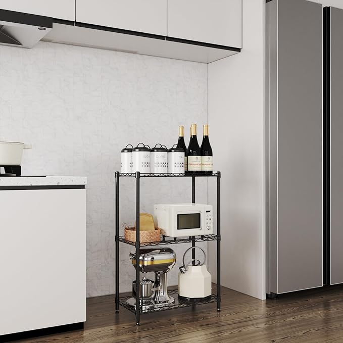 3 Tier Shelves Storage, Wire Shelf Unit, Standing Adjustable Metal Shelves Organizer, Storage Racks for Restaurant Garage Pantry Kitchen Garage(Small，15.7 '' x 11.8" x 31.5 ")…