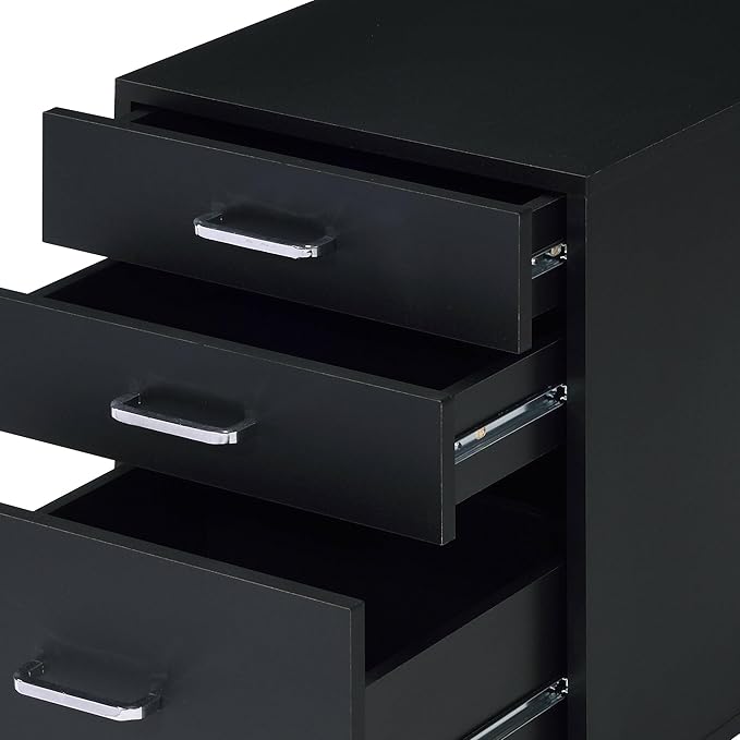 File Cabinet, 3 Drawers Filing Cabinet for Home Office, with Wheels, for A4, Letter Sized Documents, Hanging File Folders (Black-2)