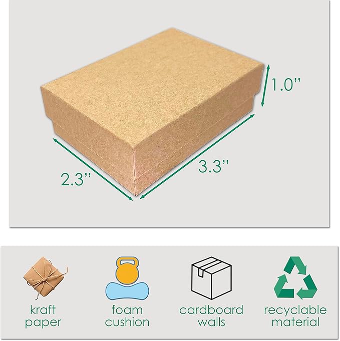 TheDisplayGuys - 24-Pack Cardboard Kraft Paper Jewelry Gift Boxes w. Velvet Padding - Necklace/Pendant - Kraft Brown - #32 (3.3" x 2.3" x 1.0")
